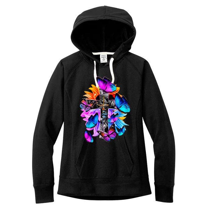 FaithHopeLove God Jesus Christ Cross Butterflies Floral Women's Fleece Hoodie