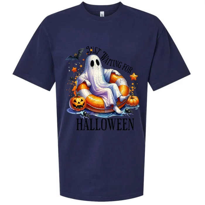 Funny Ghost Just Waiting For Halloween Gift Sueded Cloud Jersey T-Shirt