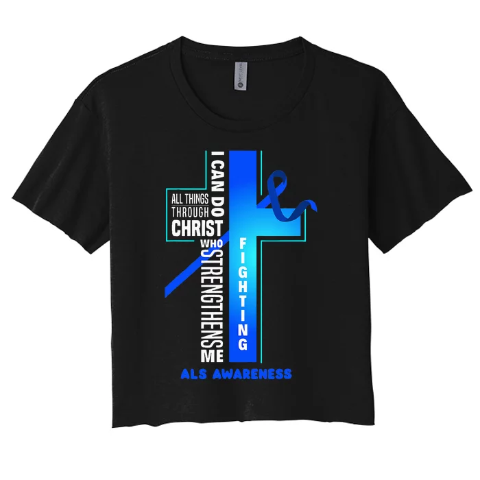 Faith God Jesus Christ Als Warrior Als Fighter Als Awareness Women's Crop Top Tee