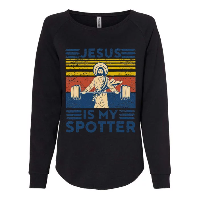 Funny Gym Jesus Is My Spotter Funny Workout Jesus Womens California Wash Sweatshirt