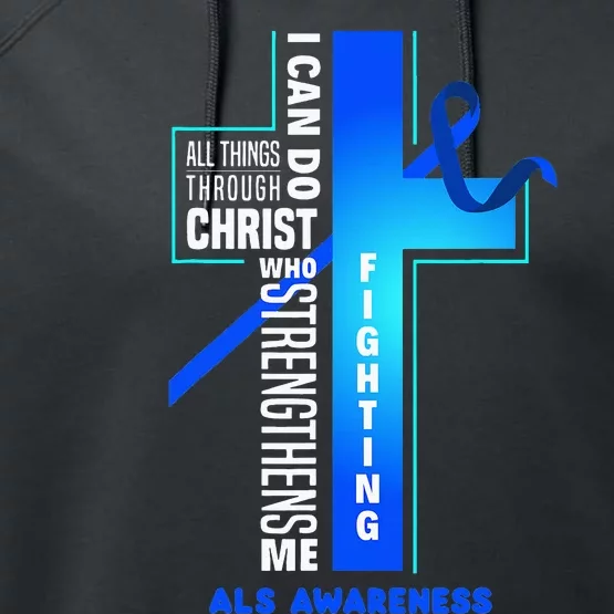 Faith God Jesus Christ ALS Warrior ALS Fighter ALS Awareness Performance Fleece Hoodie