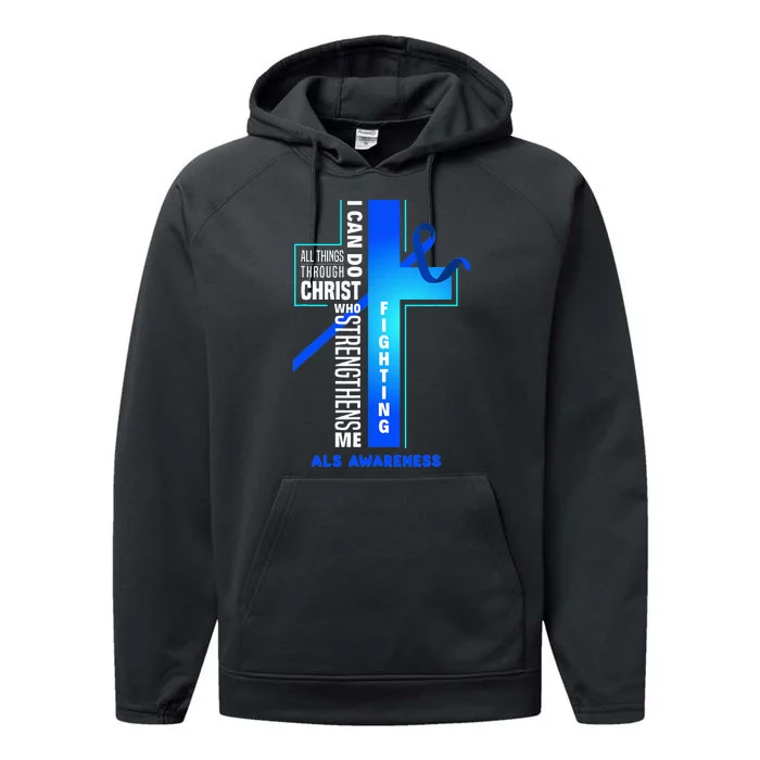 Faith God Jesus Christ ALS Warrior ALS Fighter ALS Awareness Performance Fleece Hoodie