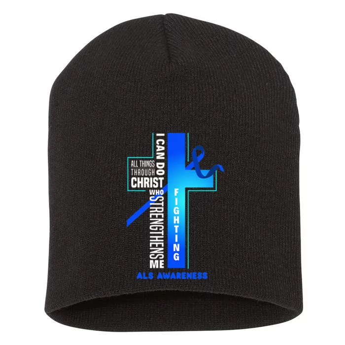 Faith God Jesus Christ ALS Warrior ALS Fighter ALS Awareness Short Acrylic Beanie