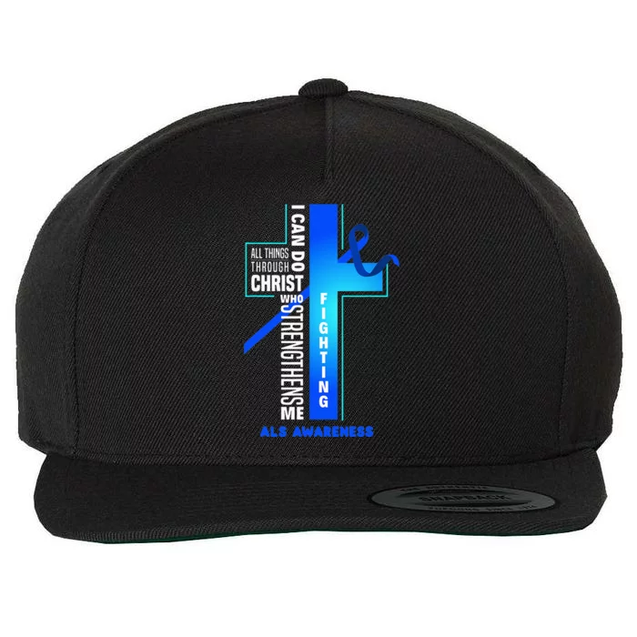 Faith God Jesus Christ ALS Warrior ALS Fighter ALS Awareness Wool Snapback Cap