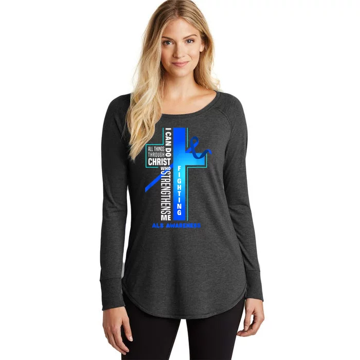 Faith God Jesus Christ ALS Warrior ALS Fighter ALS Awareness Women's Perfect Tri Tunic Long Sleeve Shirt