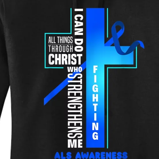 Faith God Jesus Christ ALS Warrior ALS Fighter ALS Awareness Women's Pullover Hoodie