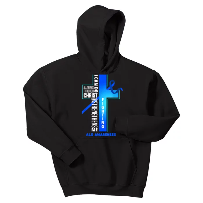 Faith God Jesus Christ ALS Warrior ALS Fighter ALS Awareness Kids Hoodie