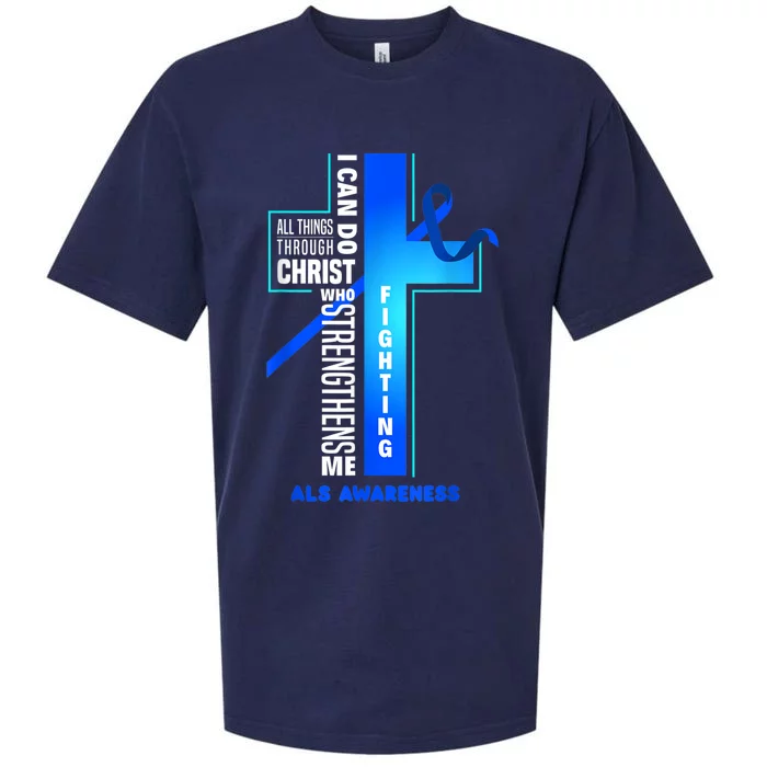 Faith God Jesus Christ ALS Warrior ALS Fighter ALS Awareness Sueded Cloud Jersey T-Shirt