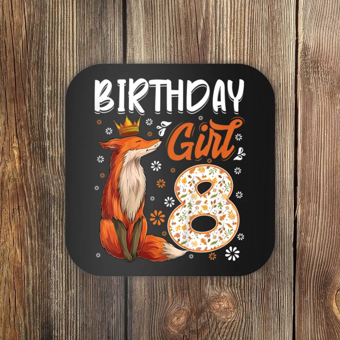 Funny Gift Kids Fox Animal Lovers 8th Birthday Girl Fox Bday 8 Year Old Gift Coaster