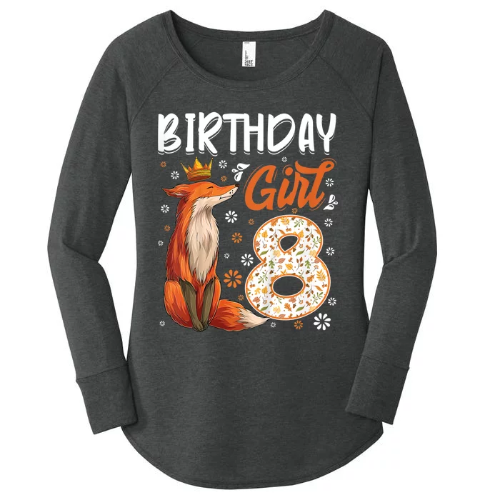 Funny Gift Kids Fox Animal Lovers 8th Birthday Girl Fox Bday 8 Year Old Gift Women's Perfect Tri Tunic Long Sleeve Shirt