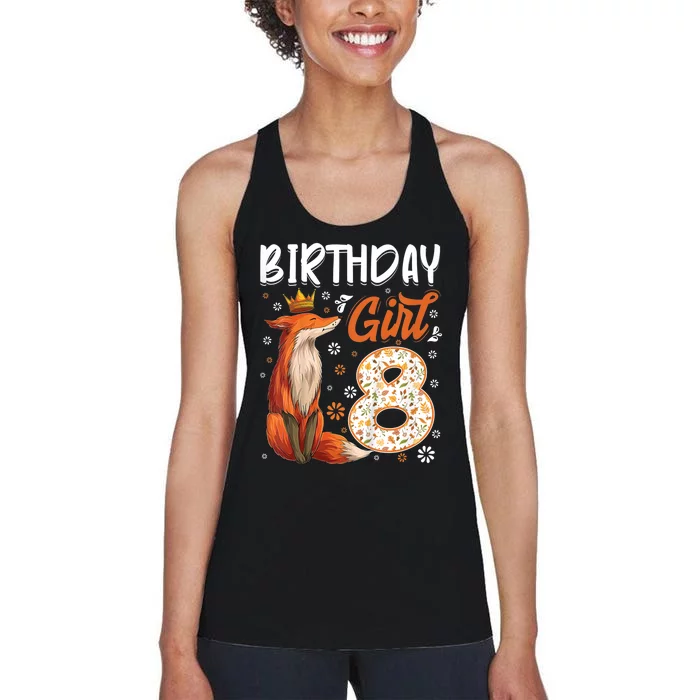 Funny Gift Kids Fox Animal Lovers 8th Birthday Girl Fox Bday 8 Year Old Gift Women's Racerback Tank