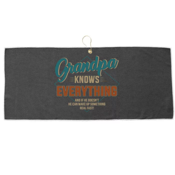 Funny grandpa knows everything for father's day Large Microfiber Waffle Golf Towel