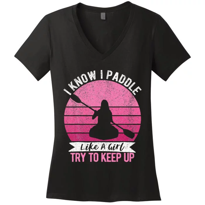 Funny Girl Kayak Retro Kayaking Paddling Women's V-Neck T-Shirt