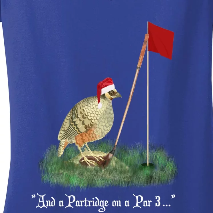 Funny Golf Lovers Partridge On A Par 3 Christmas Song Parody Gift Women's V-Neck T-Shirt