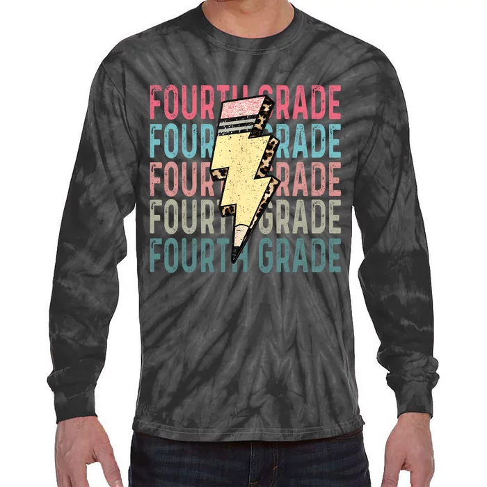 Fourth Grade Lightning Bolt Pencil Retro Teacher Tie-Dye Long Sleeve Shirt