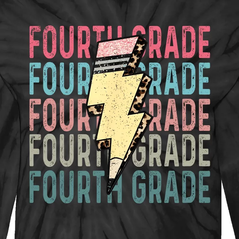 Fourth Grade Lightning Bolt Pencil Retro Teacher Tie-Dye Long Sleeve Shirt