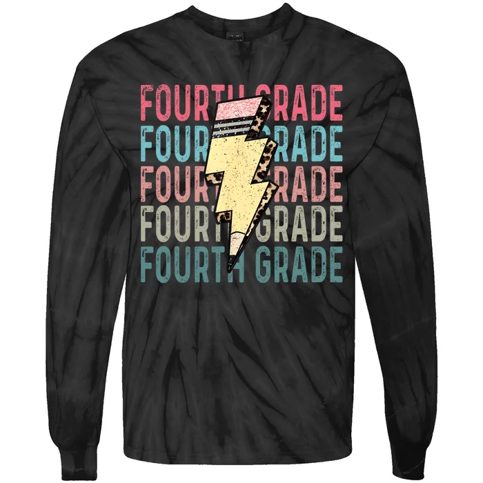 Fourth Grade Lightning Bolt Pencil Retro Teacher Tie-Dye Long Sleeve Shirt