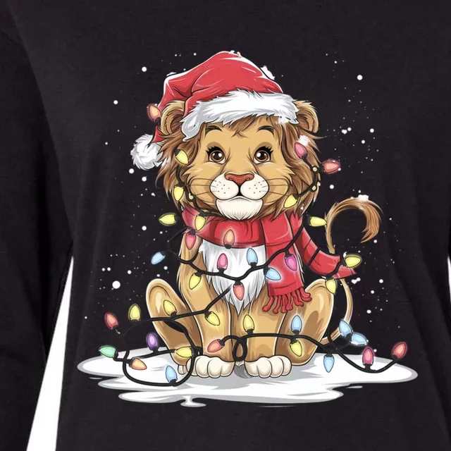 Funny Gift Lion Lover Xmas Lion Christmas Tree Lights Womens Cotton Relaxed Long Sleeve T-Shirt