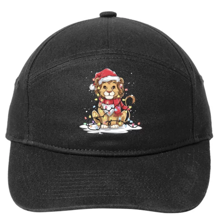 Funny Gift Lion Lover Xmas Lion Christmas Tree Lights 7-Panel Snapback Hat