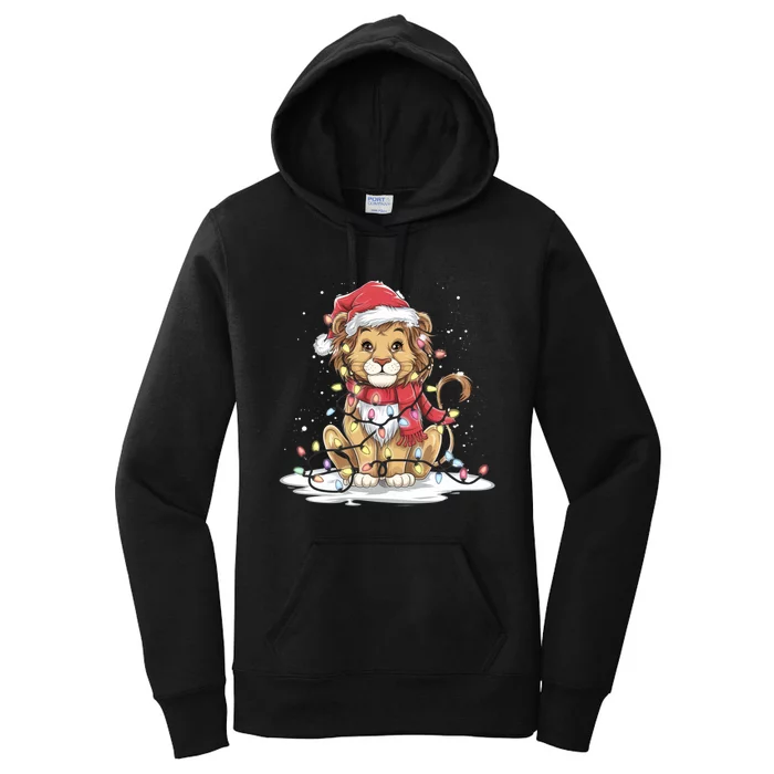 Funny Gift Lion Lover Xmas Lion Christmas Tree Lights Women's Pullover Hoodie