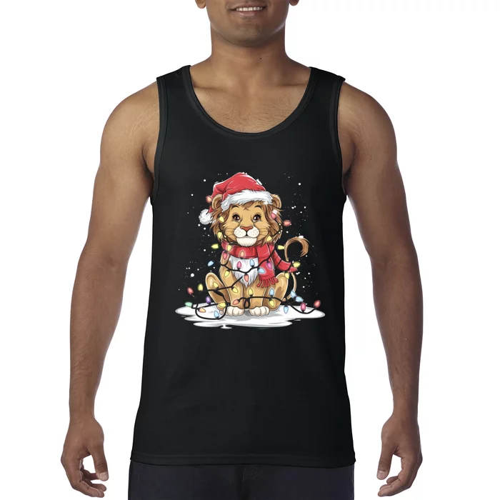 Funny Gift Lion Lover Xmas Lion Christmas Tree Lights Tank Top