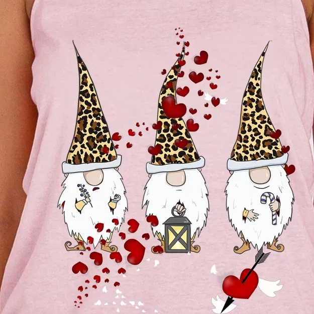 Funny Gnomes Leopard Red Hearts Valentines Day Funny Gift Women's Knotted Racerback Tank