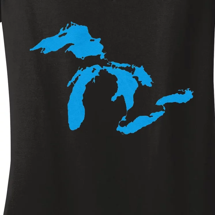 Five Great Lakes American Midwest Native Fresh Water Women's V-Neck T-Shirt