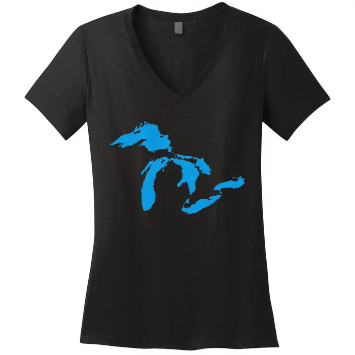 Five Great Lakes American Midwest Native Fresh Water Women's V-Neck T-Shirt