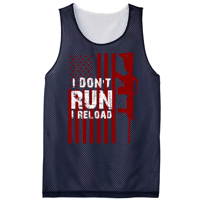 Funny Gun Lovers I Don't Run I Reload Gun Owners US Flag Mesh Reversible Basketball Jersey Tank