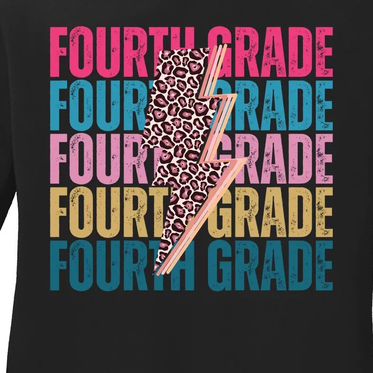 Fourth Grade Lighting Cheetah Back To School Ladies Long Sleeve Shirt