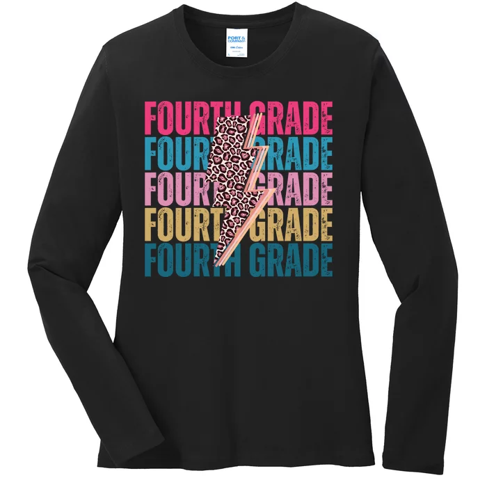 Fourth Grade Lighting Cheetah Back To School Ladies Long Sleeve Shirt