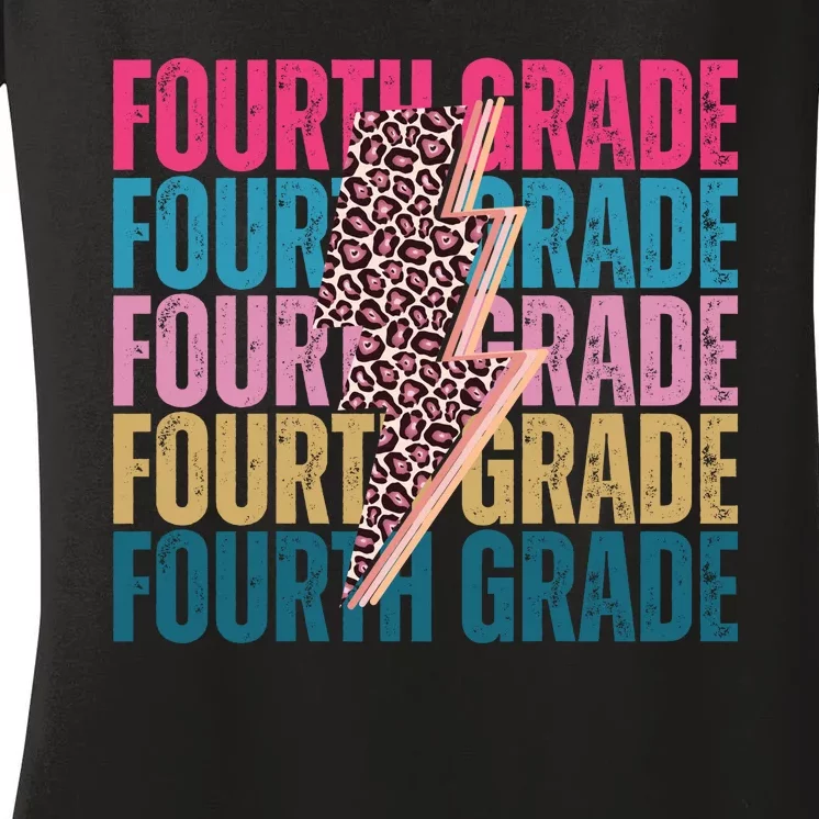 Fourth Grade Lighting Cheetah Back To School Women's V-Neck T-Shirt