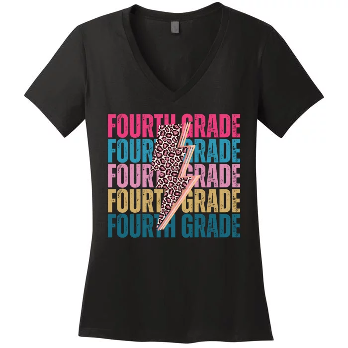 Fourth Grade Lighting Cheetah Back To School Women's V-Neck T-Shirt