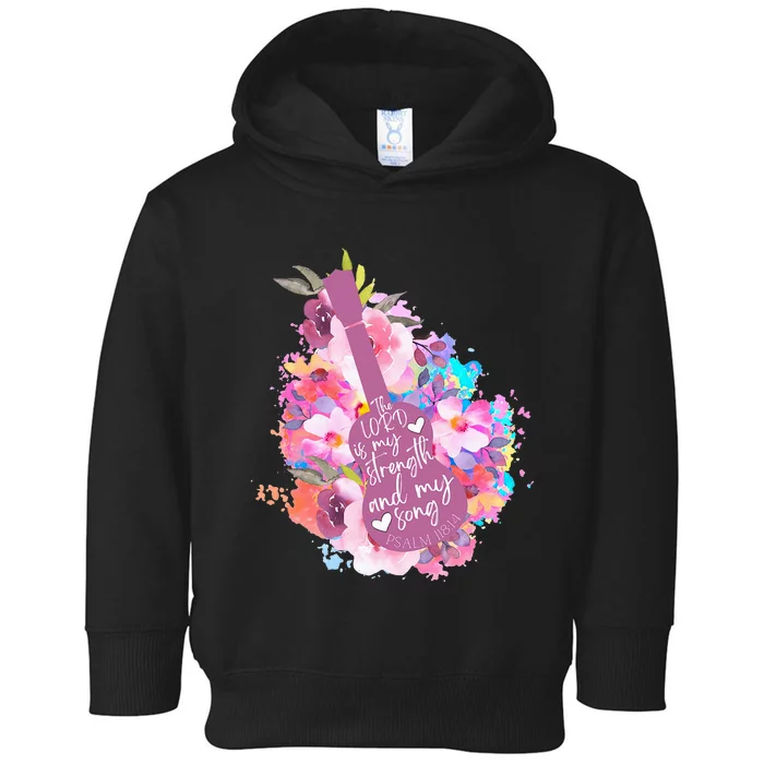 Floral Guitar Lord Is My Strength My Song Christian Faith Toddler Hoodie