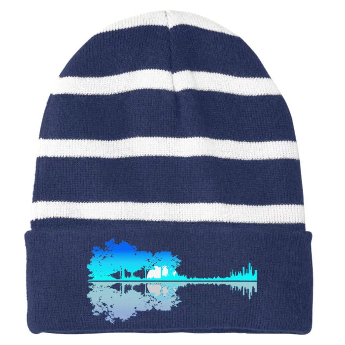 Funny Guitar Lake Shadow Love Guitar Musician Striped Beanie with Solid Band