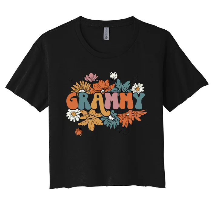 Floral Grammy Life Thankful Grammy Thanksgiving Mothers Day Women's Crop Top Tee