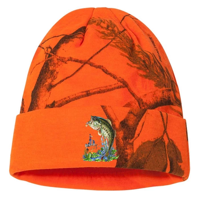 Fishing Graphic Large Mouth Bass Fish Kati - 12in Camo Beanie