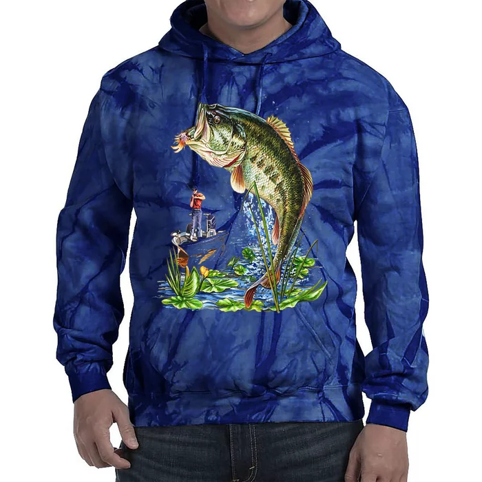 Fishing Graphic Large Mouth Bass Fish Tie Dye Hoodie