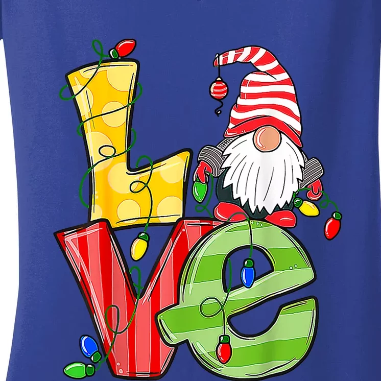 Funny Gnomes Love Family Pajama Xmas Gift Christmas Gnome Gift Women's V-Neck T-Shirt