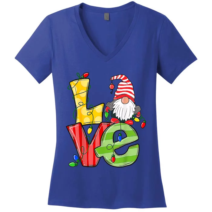 Funny Gnomes Love Family Pajama Xmas Gift Christmas Gnome Gift Women's V-Neck T-Shirt