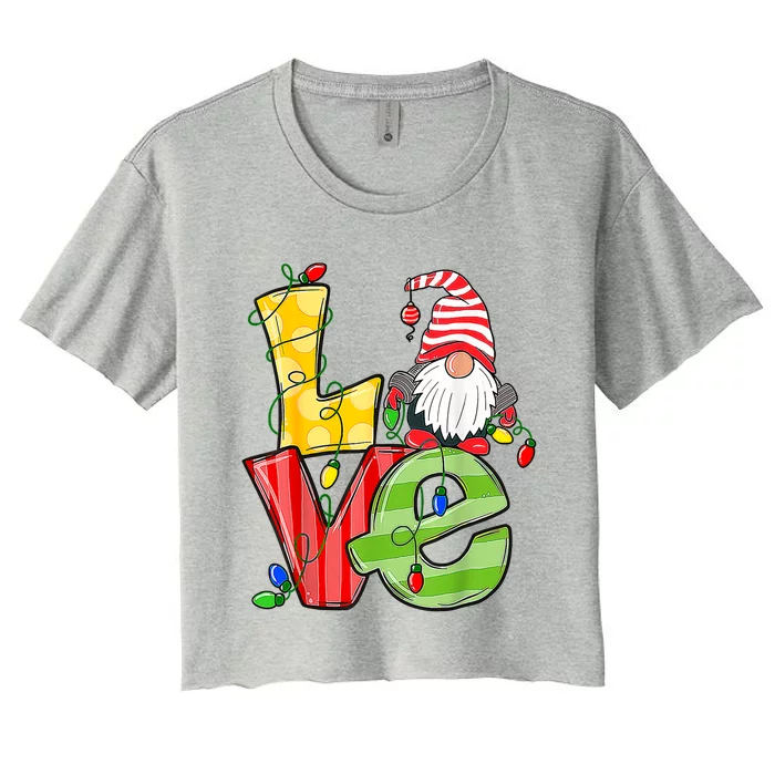 Funny Gnomes Love Family Pajama Xmas Gift Christmas Gnome Gift Women's Crop Top Tee