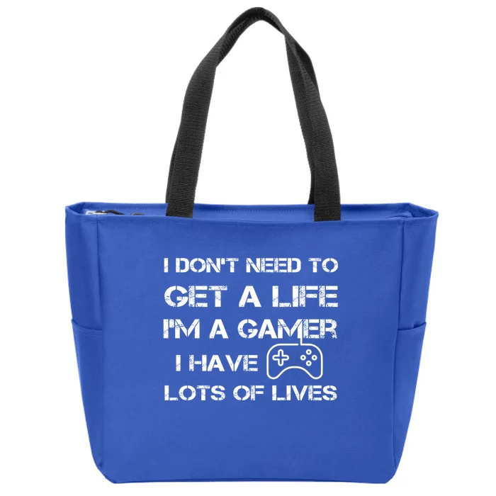 Funny Gamer Life Pun Get A Life Level Up Games Lives Gift Zip Tote Bag