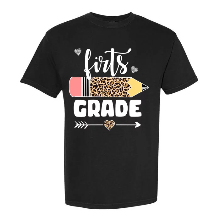 First Grade Leopard Pencil 1st Grader Students Teachers Garment-Dyed Heavyweight T-Shirt