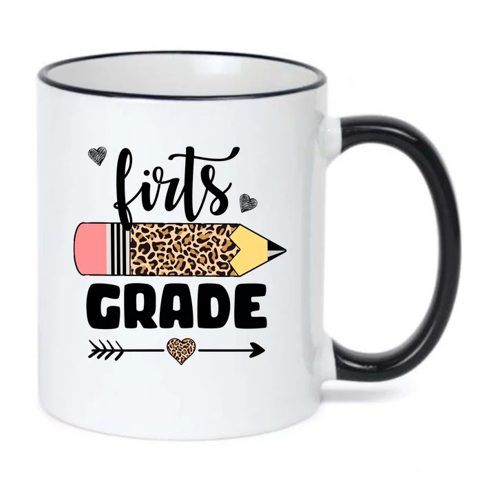 First Grade Leopard Pencil 1st Grader Students Teachers Black Color Changing Mug