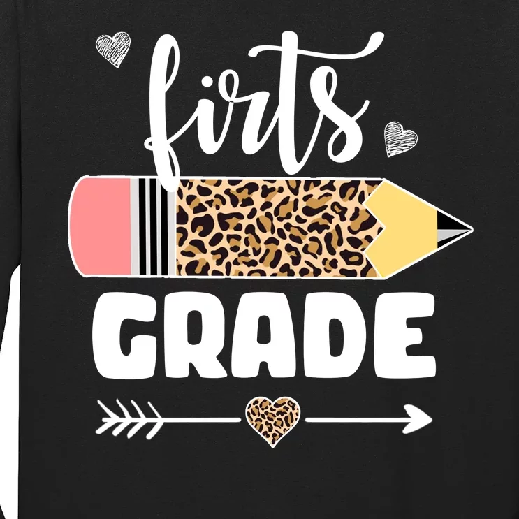 First Grade Leopard Pencil 1st Grader Students Teachers Long Sleeve Shirt