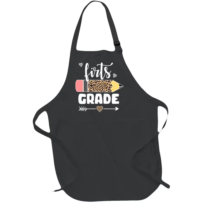 First Grade Leopard Pencil 1st Grader Students Teachers Full-Length Apron With Pocket