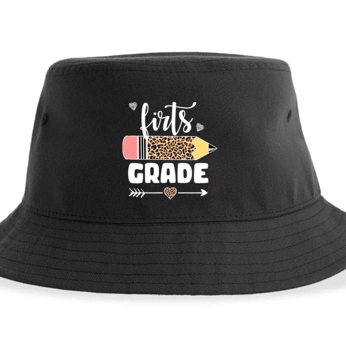 First Grade Leopard Pencil 1st Grader Students Teachers Sustainable Bucket Hat