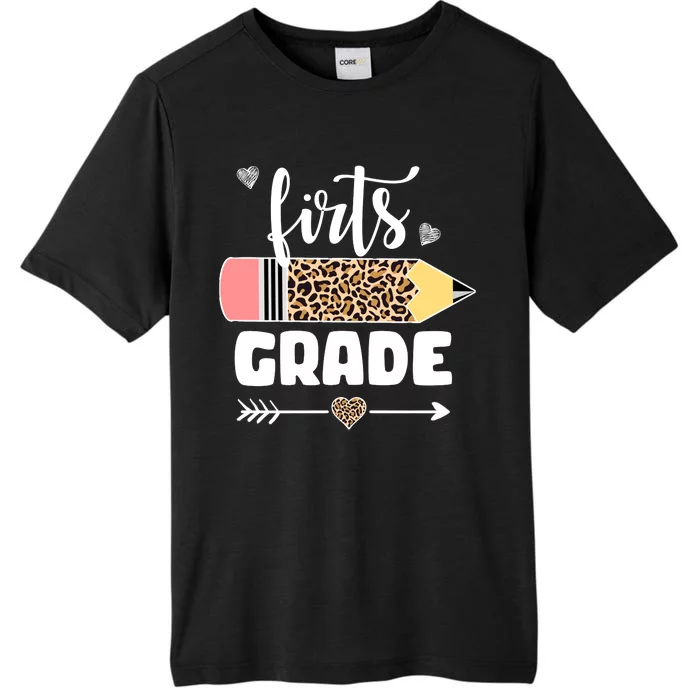 First Grade Leopard Pencil 1st Grader Students Teachers ChromaSoft Performance T-Shirt