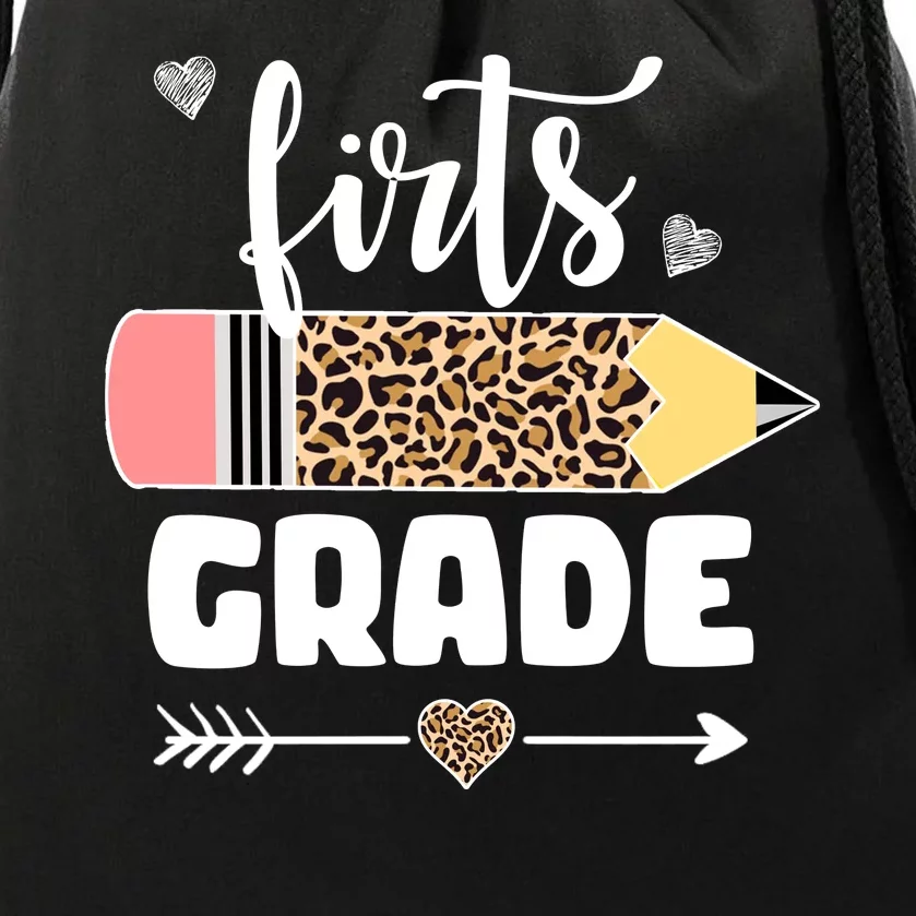 First Grade Leopard Pencil 1st Grader Students Teachers Drawstring Bag