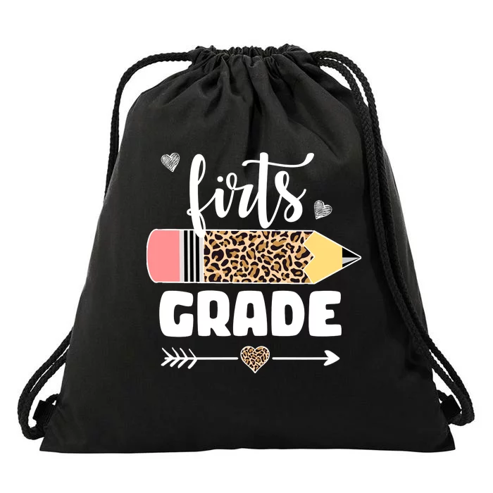 First Grade Leopard Pencil 1st Grader Students Teachers Drawstring Bag